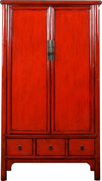 Fine Asianliving Antico Gabinetto Cinese Rosso Alto Lucido W103xP49xH194cm Gabinetto Cinese Matrimonio Gabinetto Orientale Mobili Asiatici