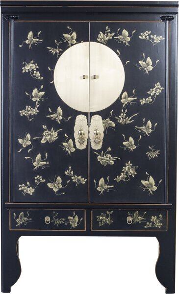 Armadio da matrimonio cinese Onyx Black dipinto a mano - Collezione Orientique Armadio cinese Armadio da matrimonio cinese Mobili orientali Asiatici