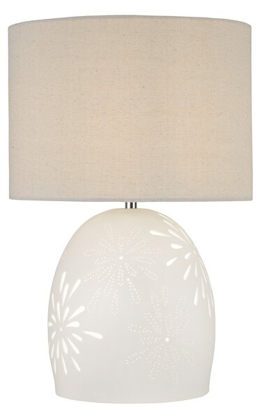 Lampada Da Scrivania Contemporanea Cora Ceramica Bianco Tessuto Beige 1 Luce E27