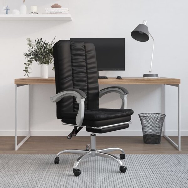 The Living Store Sedia da ufficio con funzione reclinabile in ecopelle nera