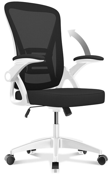 Sedia da ufficio - sedile ergonomico Naspaluro - poltrona con bracciolo ribaltabile a 90° - supporto lombare - regolabile in altezza - bianco