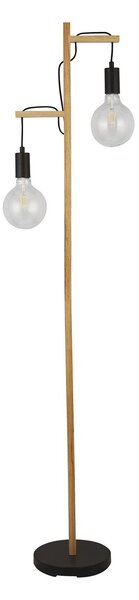 Piantana Industrial-Nordico Tribeca Acciaio Marrone Legno Nero 2 Luci E27