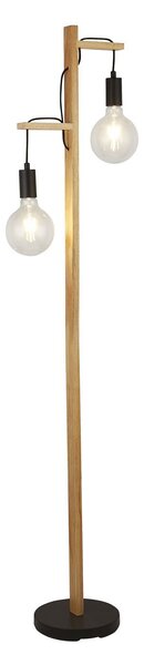 Piantana Industrial-Nordico Tribeca Acciaio Marrone Legno Nero 2 Luci E27