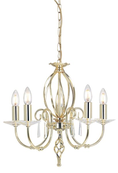 Lampadario Classico Aegean Acciaio Ottone Lucido 5 Luci E14
