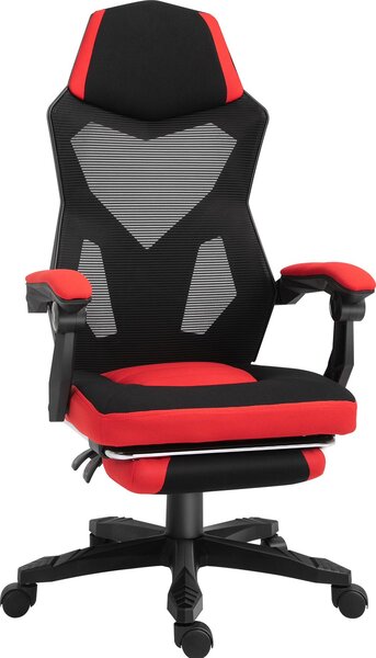 Fortuna Lai Sedia da gioco Sedia da scrivania ergonomica con poggiapiedi regolabile in altezza Poliestere Nero Rosso 58 x 72 x 112-122 cm per ufficio e gaming