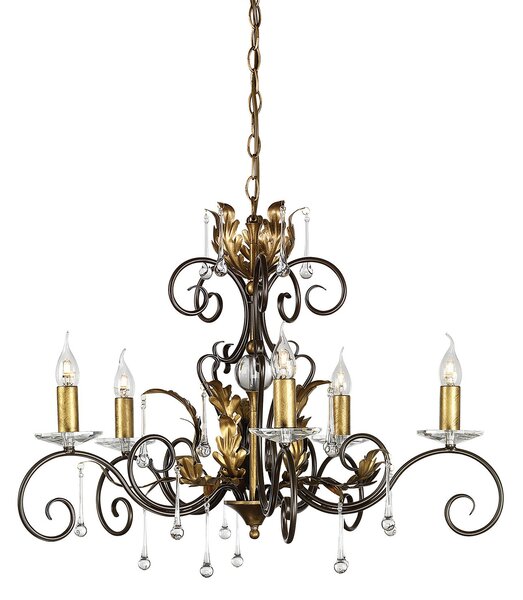 Lampadario Classico Amarilli Acciaio Bronzo Oro 5 Luci E14