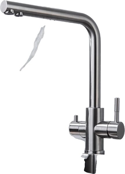 Rubinetto da cucina DQOK, design a doppia maniglia, acciaio inossidabile spazzolato, ssd001 spazzolato, G1/2