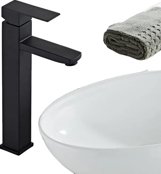 Rubinetto per lavabo, struttura in ottone resistente, design nero contemporaneo, stile 6 nero grande