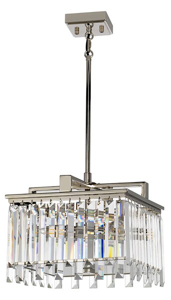Lampadario Aries Acciaio Nichelato Lucido Cristallo Trasparente 4 Luci E14