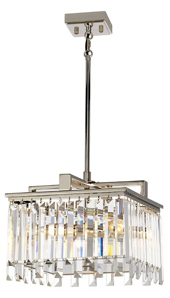 Lampadario Aries Acciaio Nichelato Lucido Cristallo Trasparente 4 Luci E14