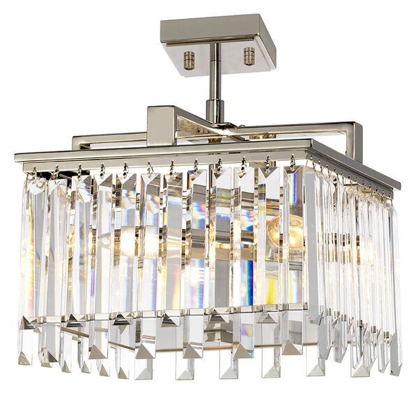 Lampadario Aries Acciaio Nichelato Lucido Cristallo Trasparente 4 Luci E14