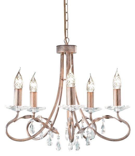 Lampadario Classico Christina Acciaio Cristallo Oro 5 Luci E14