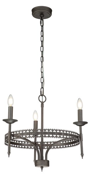 Lampadario Industrial Nordico Crown Acciaio Ferro Cancello 3 Luci E14