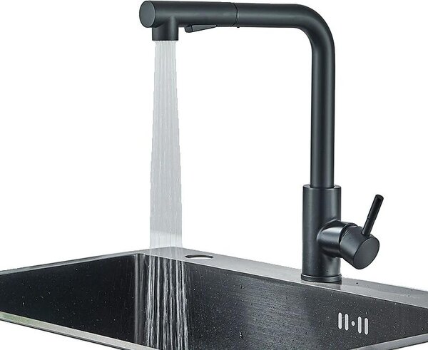 Rubinetto da cucina, doccetta estraibile, acqua calda e fredda, nero