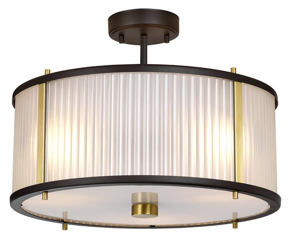 Lampadario Corona Acciaio Bronzo E Vetro Ottone Antico 3 Luci E27