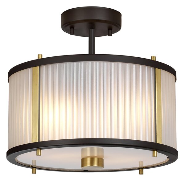 Lampadario Corona Acciaio Bronzo E Vetro Ottone Antico 2 Luci E27