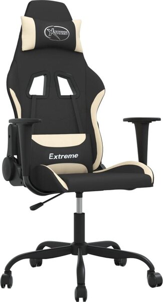 Sedia da Gaming Nero e Crema in Tessuto