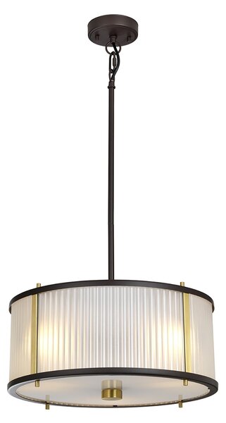 Lampadario Corona Acciaio Bronzo E Vetro Ottone Antico 3 Luci E27