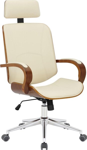 Sedia da ufficio ergonomica - Sedia con seduta - Comfort regolabile, adatta per l'ufficio e la casa | Colore: noce/crema