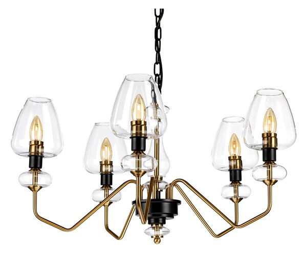 Lampadario Armand Acciaio Ottone Antico Nero Carbone Vetro Nero 5 Luci E14