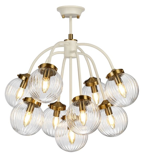 Lampadario Contemporaneo Cosmos Acciaio Crema Vetro Ottone 9 Luci E14