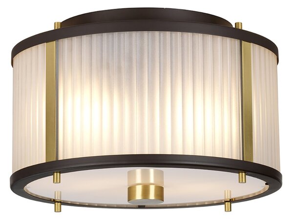 Lampadario Corona Acciaio Bronzo E Vetro Ottone Antico 2 Luci E27
