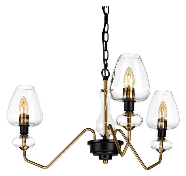 Lampadario Armand Acciaio Ottone Antico Nero Carbone Vetro Nero 3 Luci E14