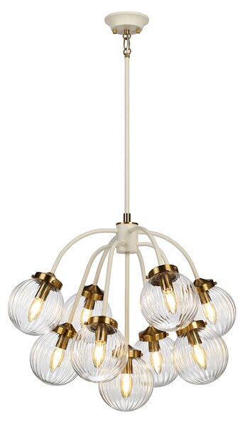 Lampadario Contemporaneo Cosmos Acciaio Crema Vetro Ottone 9 Luci E14