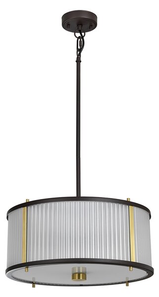 Lampadario Corona Acciaio Bronzo E Vetro Ottone Antico 3 Luci E27