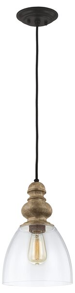 Sospensione Contemp Matrimonio Acciaio Legno Zinco Vetro 1 Luce E27 D22,9Cm