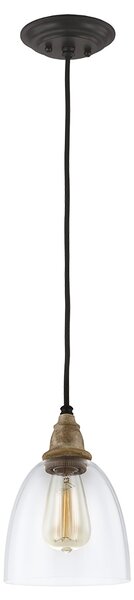 Sospensione Matrimonio Acciaio Legno Zinco Antico Vetro 1 Luce E27 D16,2Cm