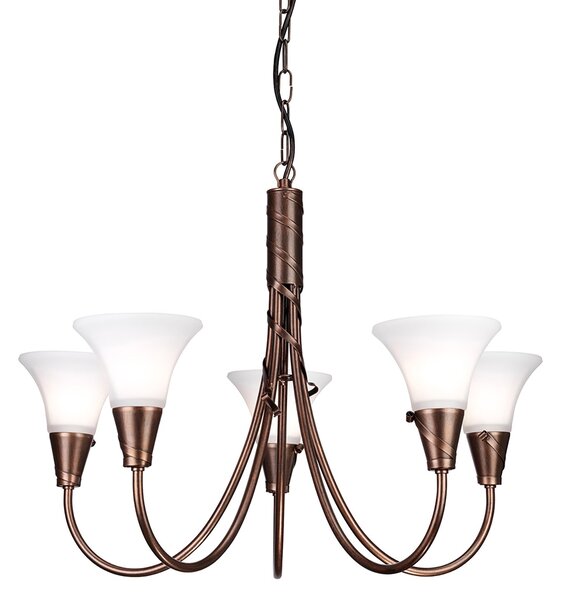 Lampadario Contemporaneo Emily Acciaio Rame Patinato Vetro 5 Luci E14