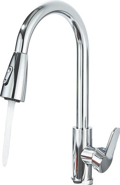 Rubinetto da cucina, doccetta estraibile flessibile, design monocomando, argento