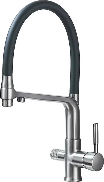 Rubinetto da cucina, doppia maniglia, rotazione a 360 gradi, grigio