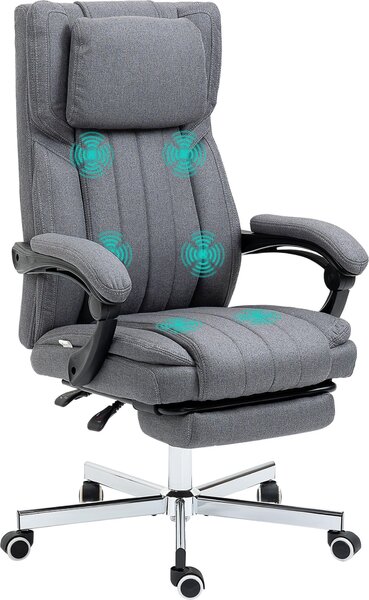 Sedia da ufficio Fortuna Lai con 5 modalità di massaggio, sedia da scrivania ergonomica con funzione reclinabile, regolabile in altezza, poggiapiedi, effetto lino, grigio