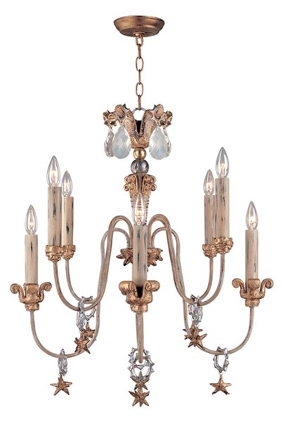Lampadario Classico Mignon Acciaio Oro E Argento Cristallo Argento 8 Luci E14