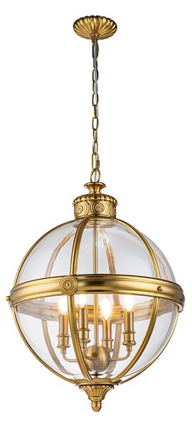 Lampadario Industrial Nordico Adams Acciaio Ottone Spazzolato Vetro 4 Luci E14