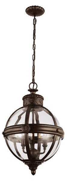 Lampadario Industrial Nordico Adams Acciaio Bronzo Inglese Vetro 3 Luci E14