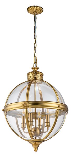 Lampadario Industrial Nordico Adams Acciaio Ottone Spazzolato Vetro 4 Luci E14
