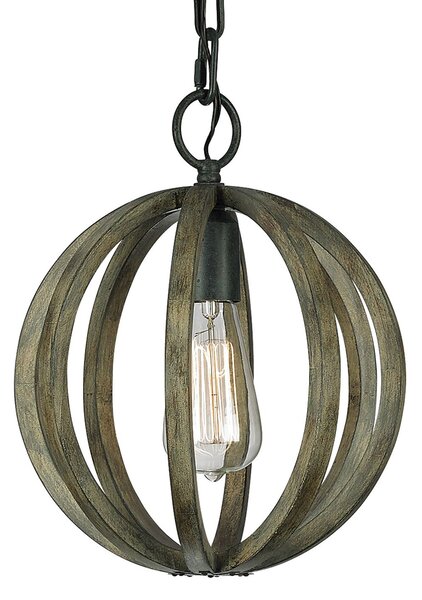 Sospensione Industrial Nordica Allier Legno Rovere Ferro Grigio 1 Luce E27