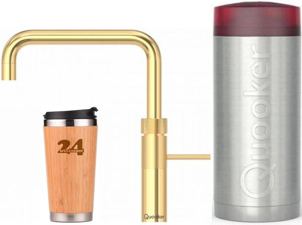 "QUOOKER FUSION Square COMBI B 24 carat Gold Edition Rubinetto miscelatore 100°C (22FSGLD)" Miscelatore per lavello con funzione di acqua bollente a 100°C Inclusa tazza termica