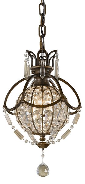 Sospensione Contemporanea Bellini Acciaio Bronzo Ossidato Cristallo 1 Luce E14