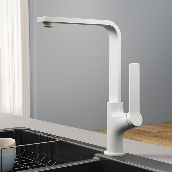 Rubinetto da cucina EMKE Rubinetto per lavello Miscelatore monocomando Lavello girevole a 360° Rubinetto da cucina con bocca piatta, ottone bianco opaco
