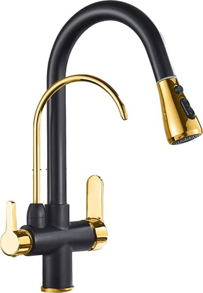 Rubinetto da cucina, doccetta estraibile, comando monocomando, oro nero
