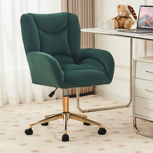 MODFU: Poltrona relax, poltrona girevole, poltrona da ufficio, regolabile in altezza, poltrona per il soggiorno, ideale per l'ufficio domestico, gambe dorate, colore verde