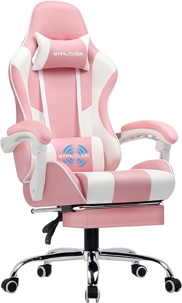 GTPLAYER Sedia da ufficio Sedia da gioco Poltrona da gioco massaggiante Sedia da gioco ergonomica con poggiapiedi, poggiatesta cuscino lombare massaggiante, sedia da gioco imbottita, sedia girevole