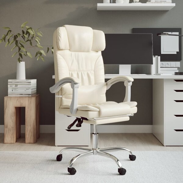 The Living Store Sedia da ufficio con funzione reclinabile in ecopelle crema
