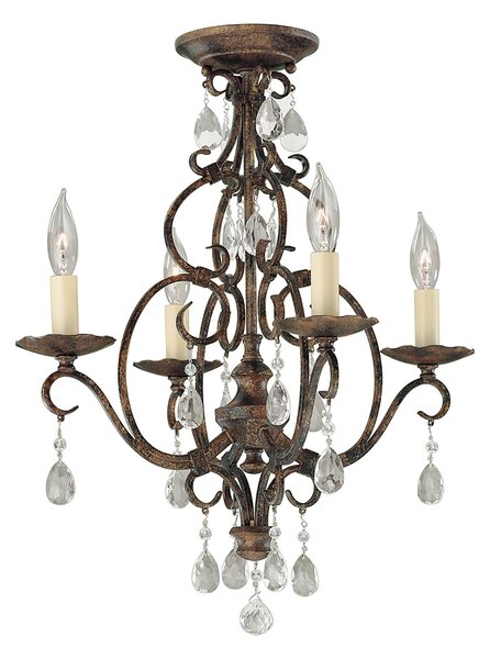 Lampadario Contemporaneo Chateau Acciaio Bronzo Moka Cristallo 4 Luci E14