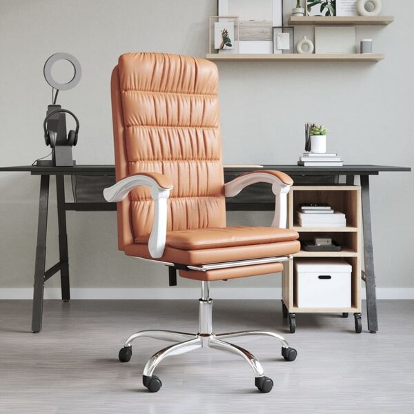 The Living Store Sedia da ufficio con funzione reclinabile in Pelle finta marrone