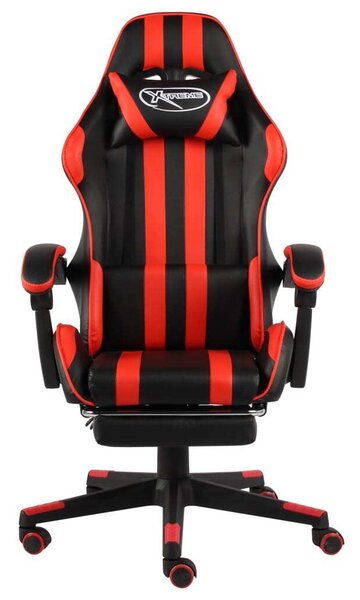 Sedia da Gaming con Poggiapiedi Nero e Rosso in Pelle finta